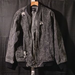 Black Distressed o-ring zipper jacket